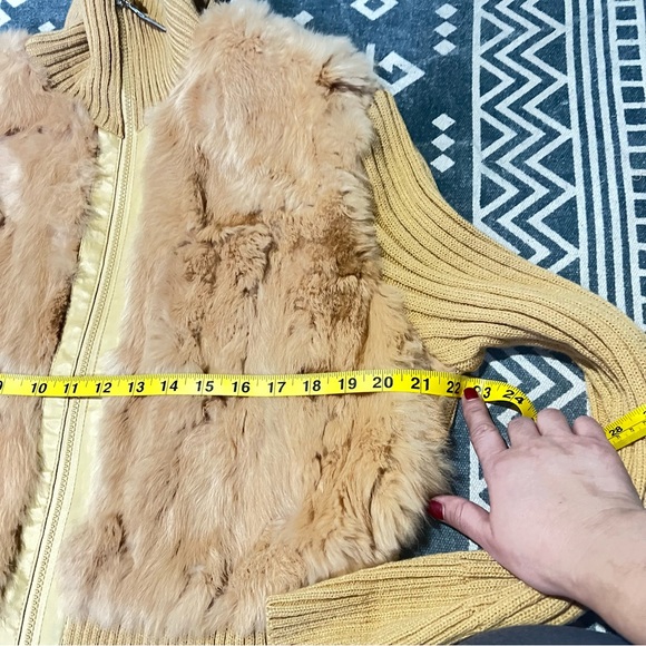 USA Leather vintage Tan turtle neck Cardigan Sweater 100% rabbit fur women’s 2XL - Picture 7 of 9